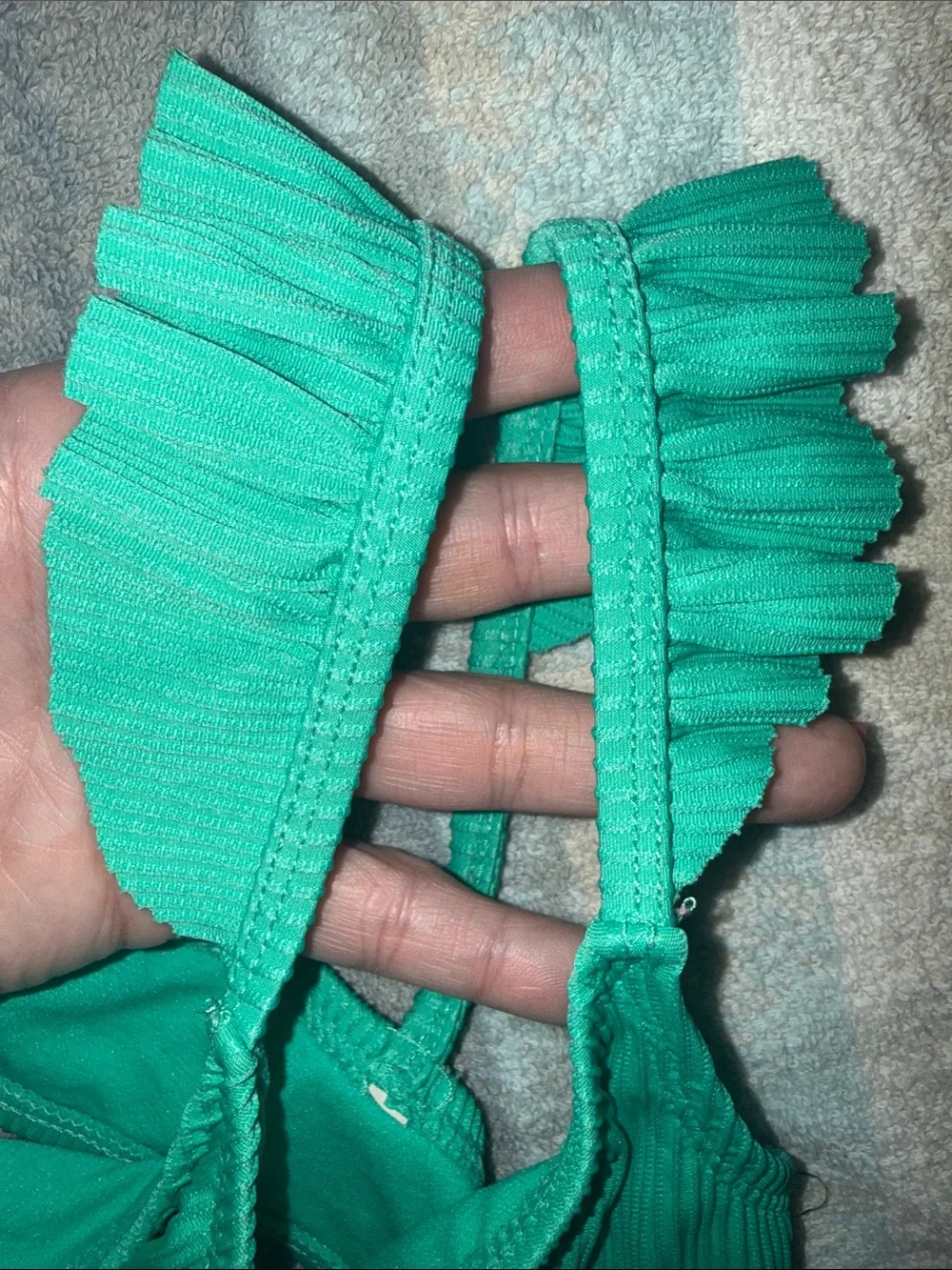 Girls Emerald Green Ribbed Two-Piece Bikini Swim Set